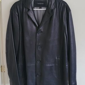 Vintage Men's MURANO Long Coat Jacket Black Genuine Lambskin Leather Size Large